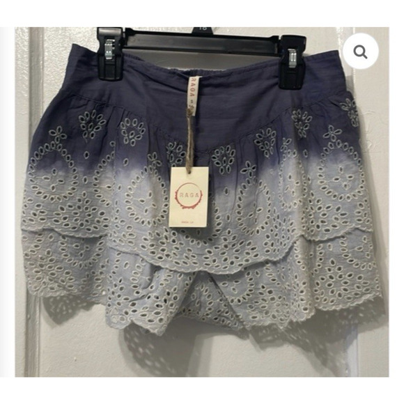 Raga Anthropologie Blue Ombre Eyelet Skort Lined Cotton Womens Medium M Boho - Picture 9 of 9